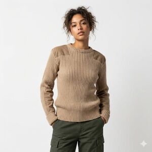 Women Made in England Wool Ribbed Sweater Reinforced Patches XS